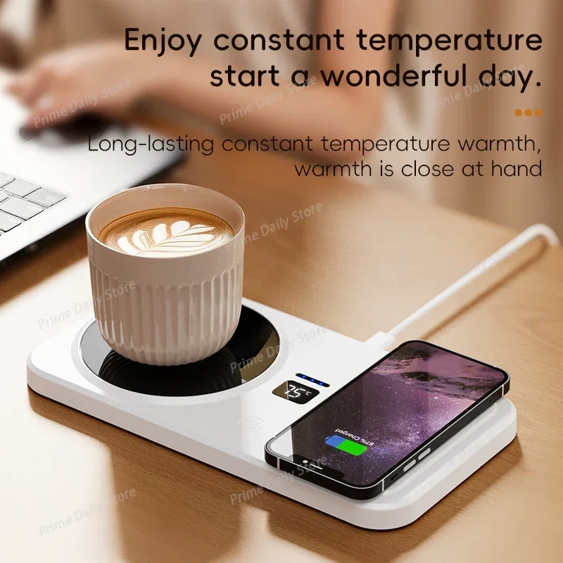2 in 1 Wireless Charging Thermostatic Cup Warmer Coffee Milk Heating Pad Three Gears Heating Control Cup Mat