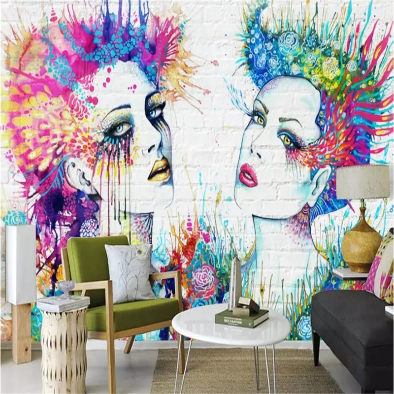 

Custom Retro Abstract Art Graffiti Beauty Wall Paper 3D Women's Clothing Store Photo Studio Industrial Decor Mural Wallpaper 3D