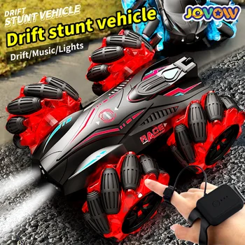 4WD RC Drift Car with Music Led Lights 2.4G Gesture Radio Remote Control Watch Spray Stunt Car Rotating Climbing Car Toys Gift