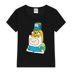 Finn Jake BMO Kids T-Shirt 2024 Girls T-Shirt Cute The Kids Print Summer Fashion Girls Clothes Short Sleeved T-Shirt Tops