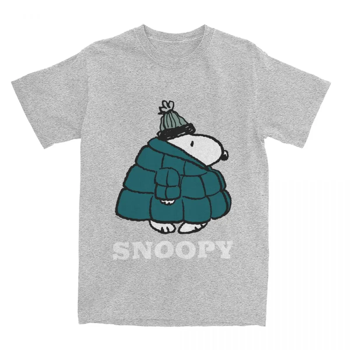 Men's T-Shirt Funny Snoopy Winter Puffer Jacket Crazy Pure Cotton Tee Shirt Short Sleeve T Shirts Round Neck Clothes Graphic