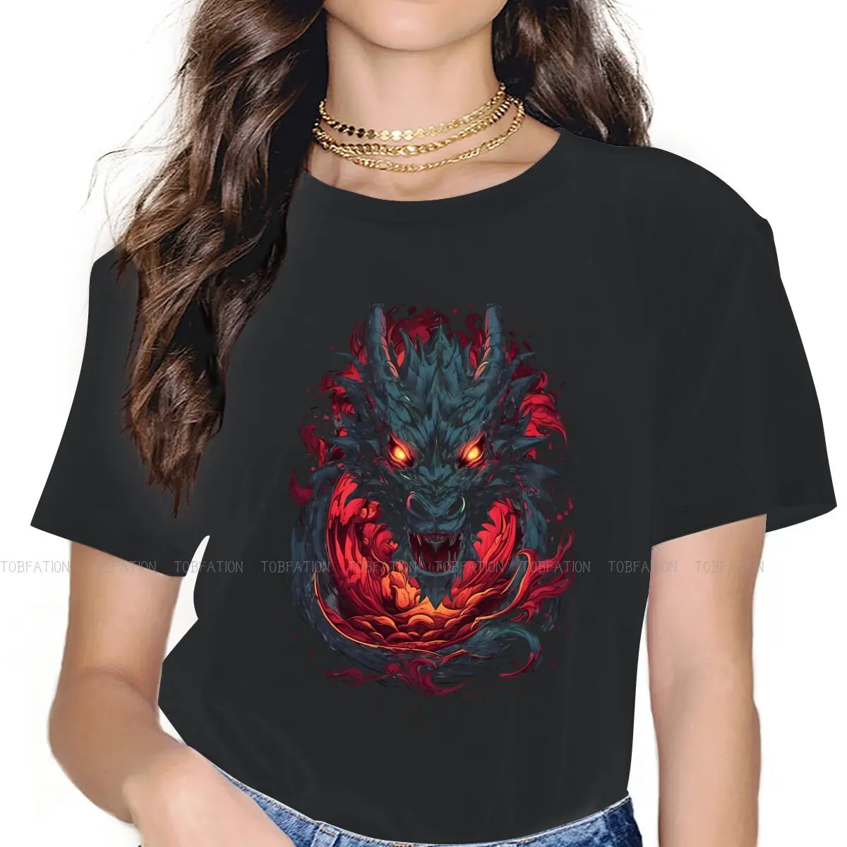 Evil O Collar TShirt Dragon Of The West Fabric Basic T Shirt Woman Clothes 5XL Big Sale