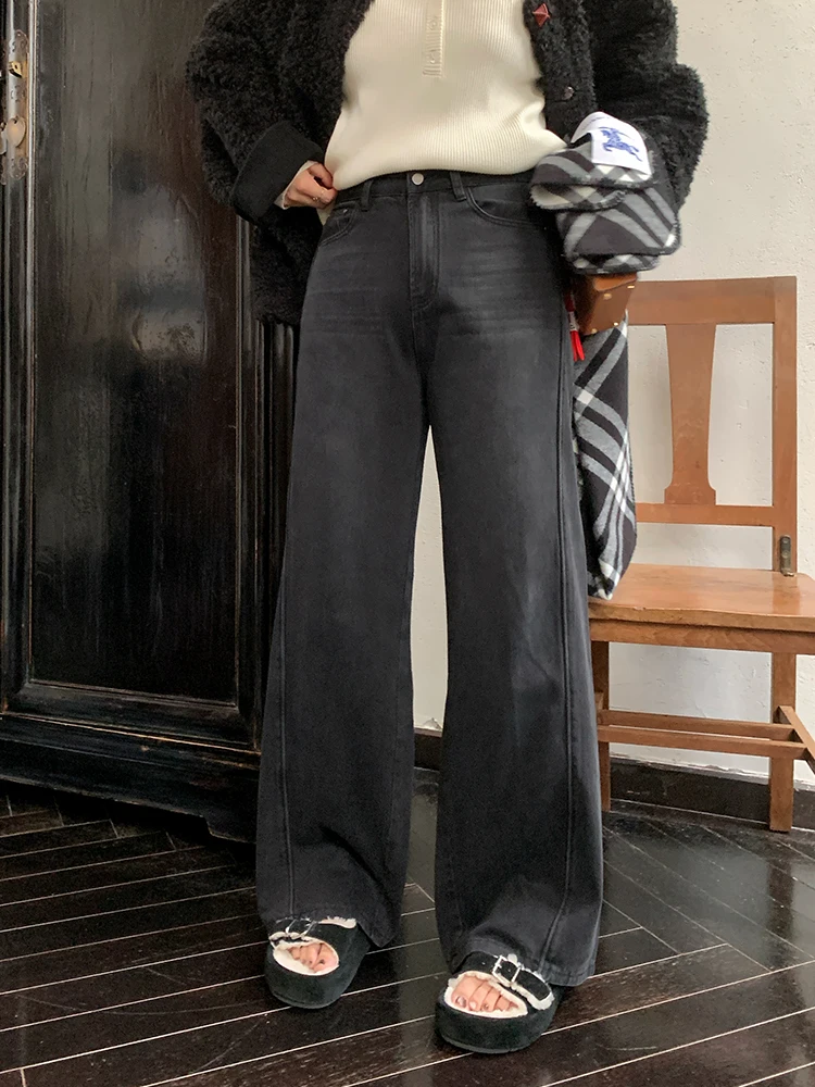 

Джинсы NAZ больших размеров с высокой талией, прямые, женские, специального кроя, свободные, длинные брюки, повседневные, зимние, новинка