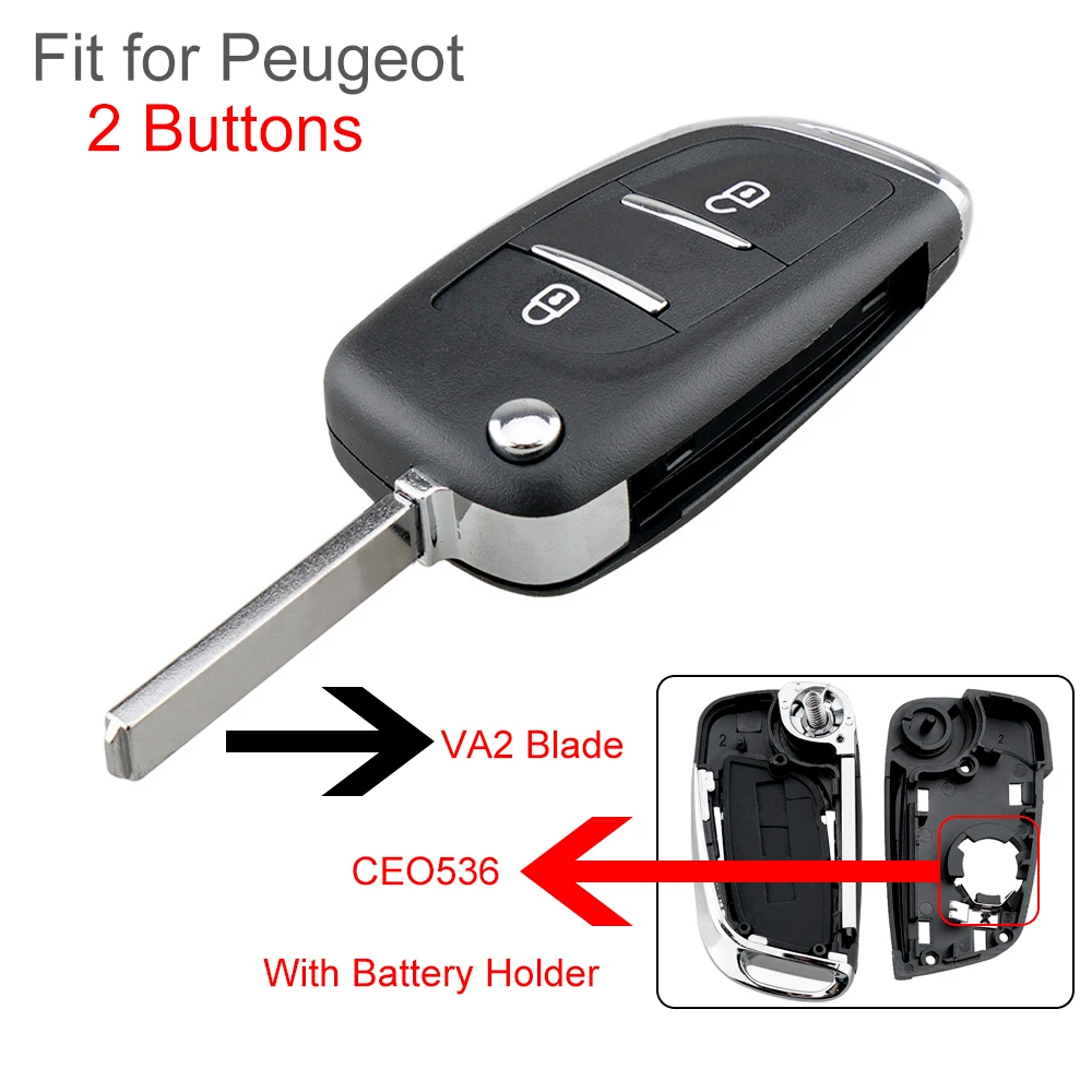 

2 Buttons Car Remote Key Fob Case Shell Fit for Peugeot 107 207 307 307S 308 407 607 VA2 Bit Flip Folding Remote Key Shell Cover