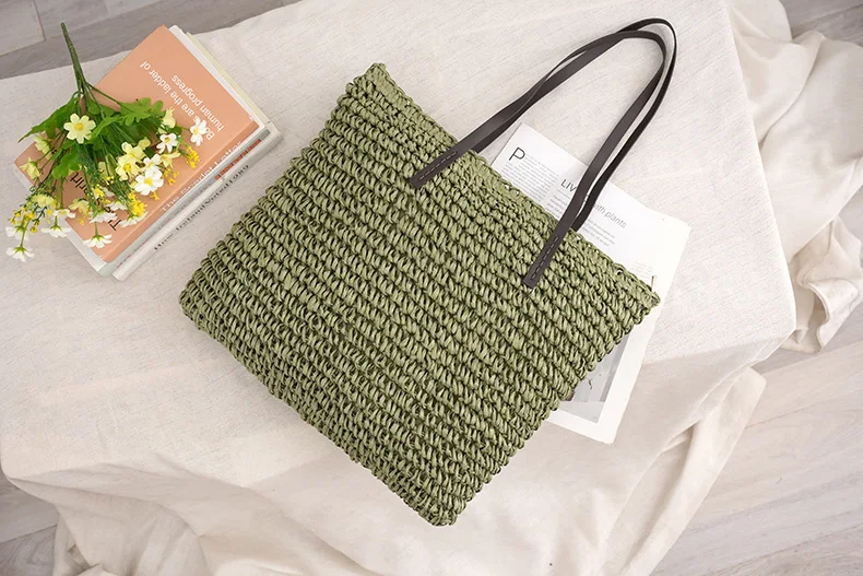 Große Kapazität Papier-Gras-Stroh Gewebte Körbe Quadratische Damen-Handtasche Mehrfarbige Umhängetasche für Frauen – Detail 21