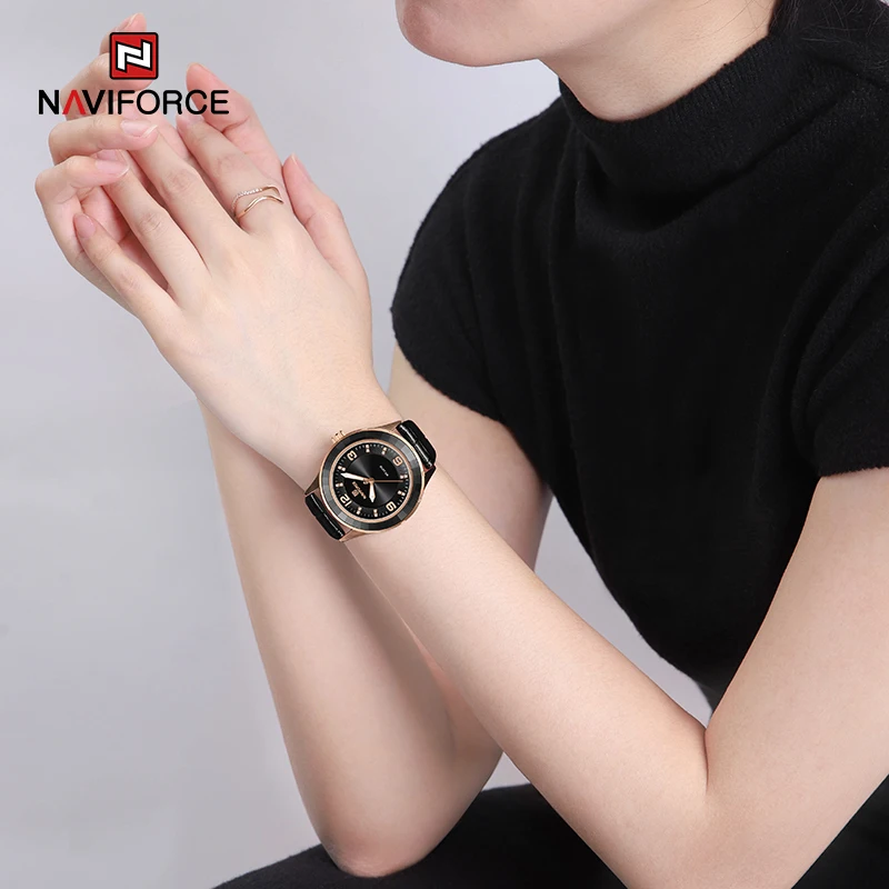 NAVIFORCE Ladies Trend Business Original Wristwatch Leather Quartz Waterproof Sport Watches for Women NF5040 Female Casual Clock