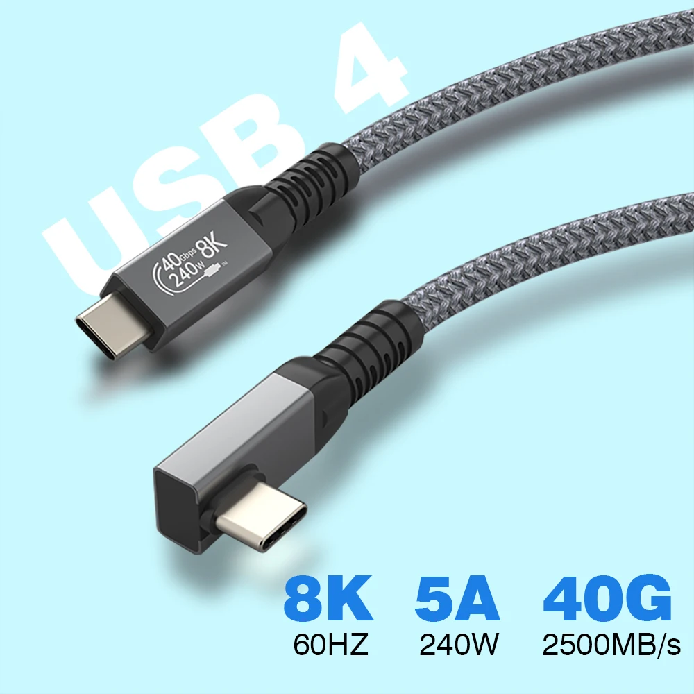 UGOURD-Cable USB 4 DE 40Gbps, Cable Thunderbolt4 tipo c, ángulo de 90 grados, 240W, 8K macho a macho, para eGPU ssd box ACASIS