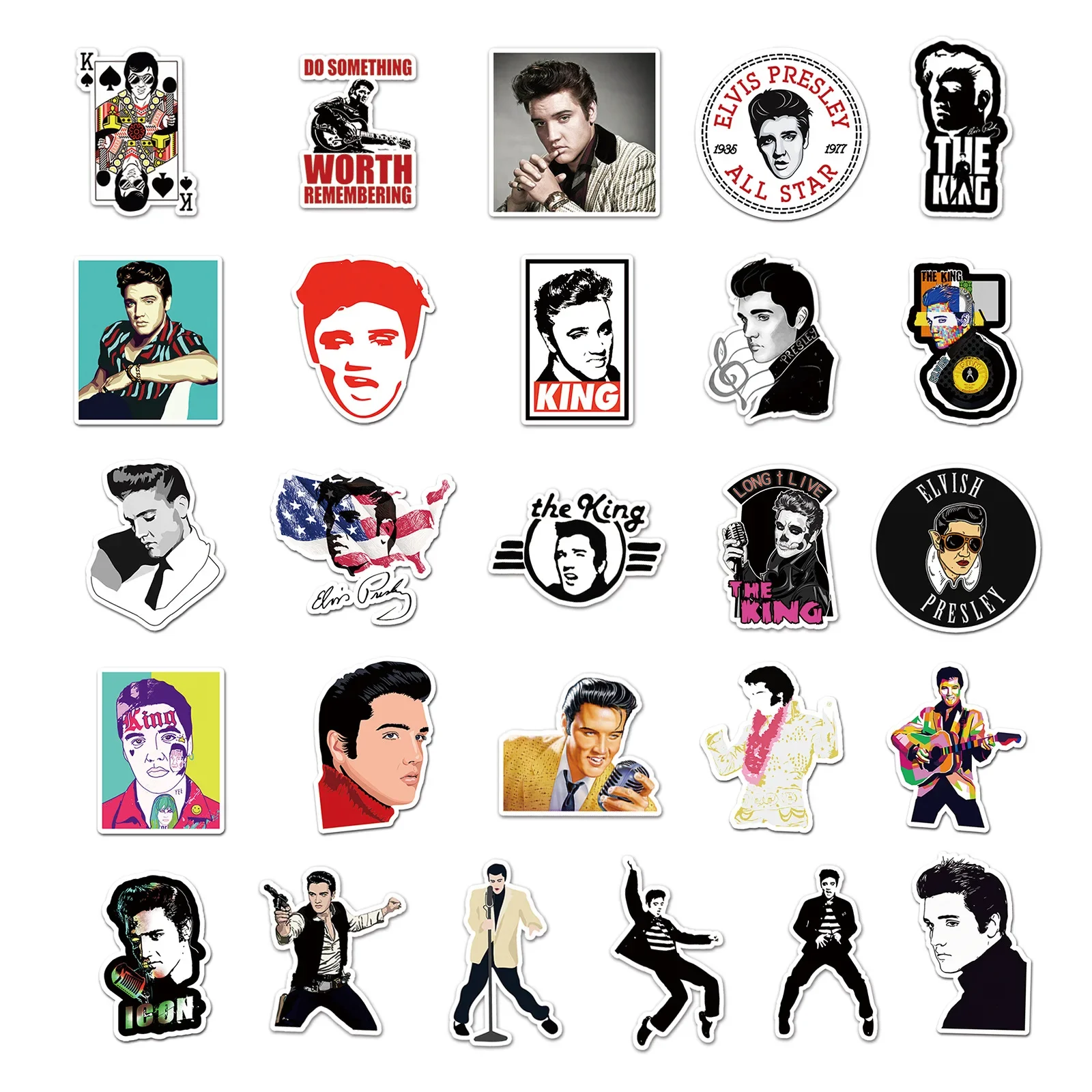 51pcs World Superstar Elvis Presley Graffiti Laptop Luggage Skateboard Car Decoration Sticker