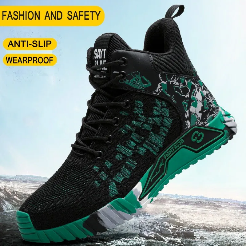 Zapatillas De Seguridad Hombre Para Trabajo Fly Woven Breathable Safety Shoes Steel Toe Anti Smashing Anti Piercing Men's Shoes