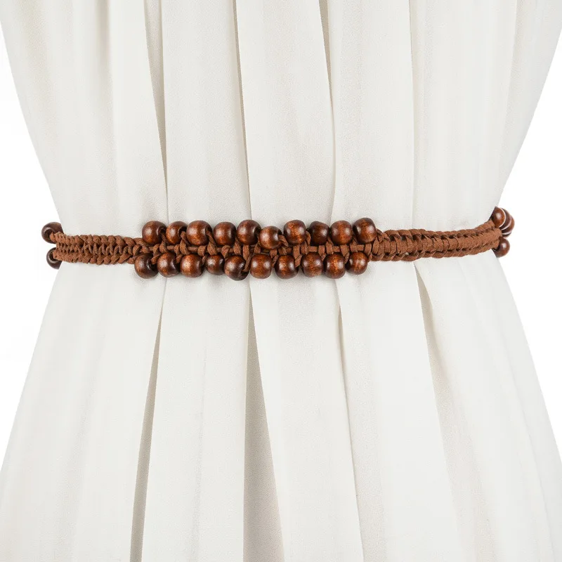 New Bohemian with long dress women's ethnic belt, with sweater knotted decorative waist chain wooden buckle belt