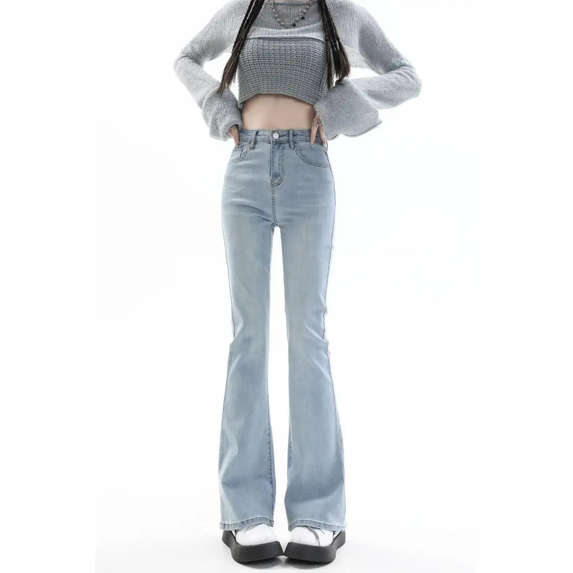 

Light Wa Women's Slim Fit Jeans High Waist Elastic Wide Leg Pants Spring Autumn Casual Comfortable Breathable Cotton Denim