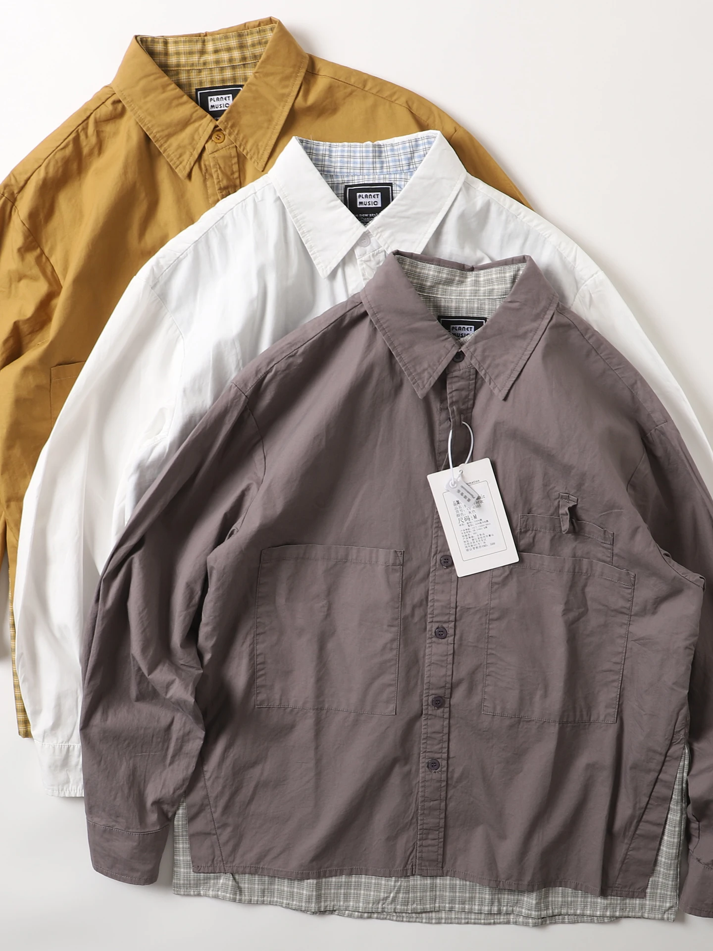 

Ретро-рубашка из хлопка с длинным рукавом, свободного кроя, повседневная, с имитацией двухслойности, в винтажном стиле, от музыкального бренда