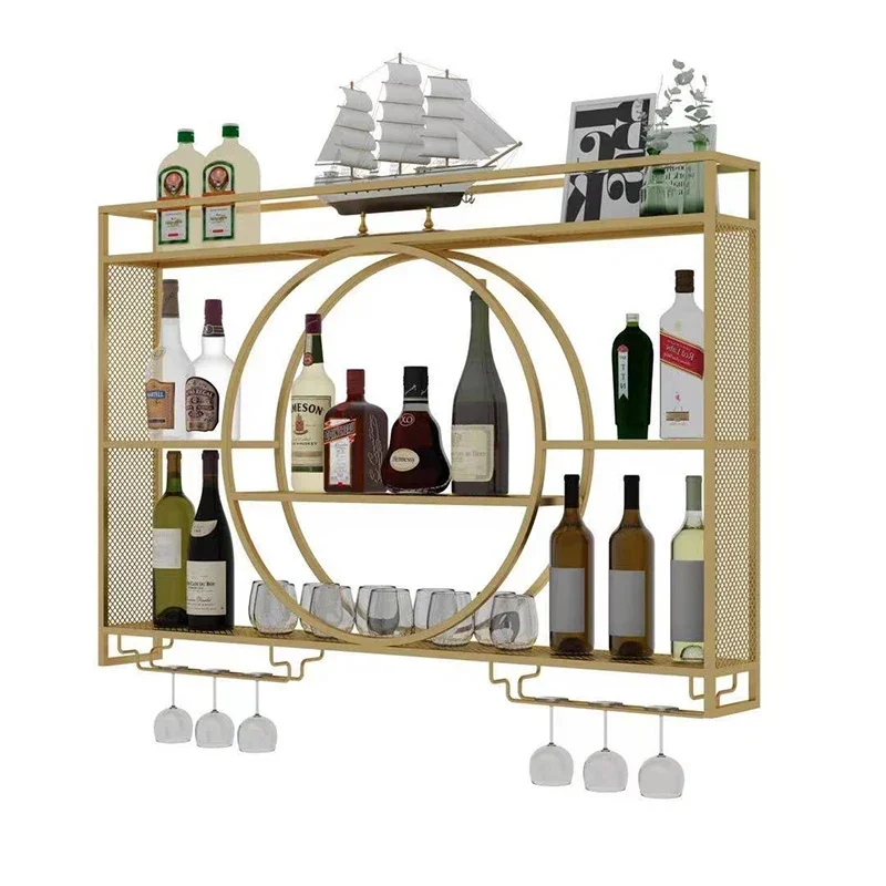 

Europe Wine Rack Wall Mini Gold Black Home Kitchen Industrial Indoor Modern Small Living Room Club Vitrine Bar Home Cabinets