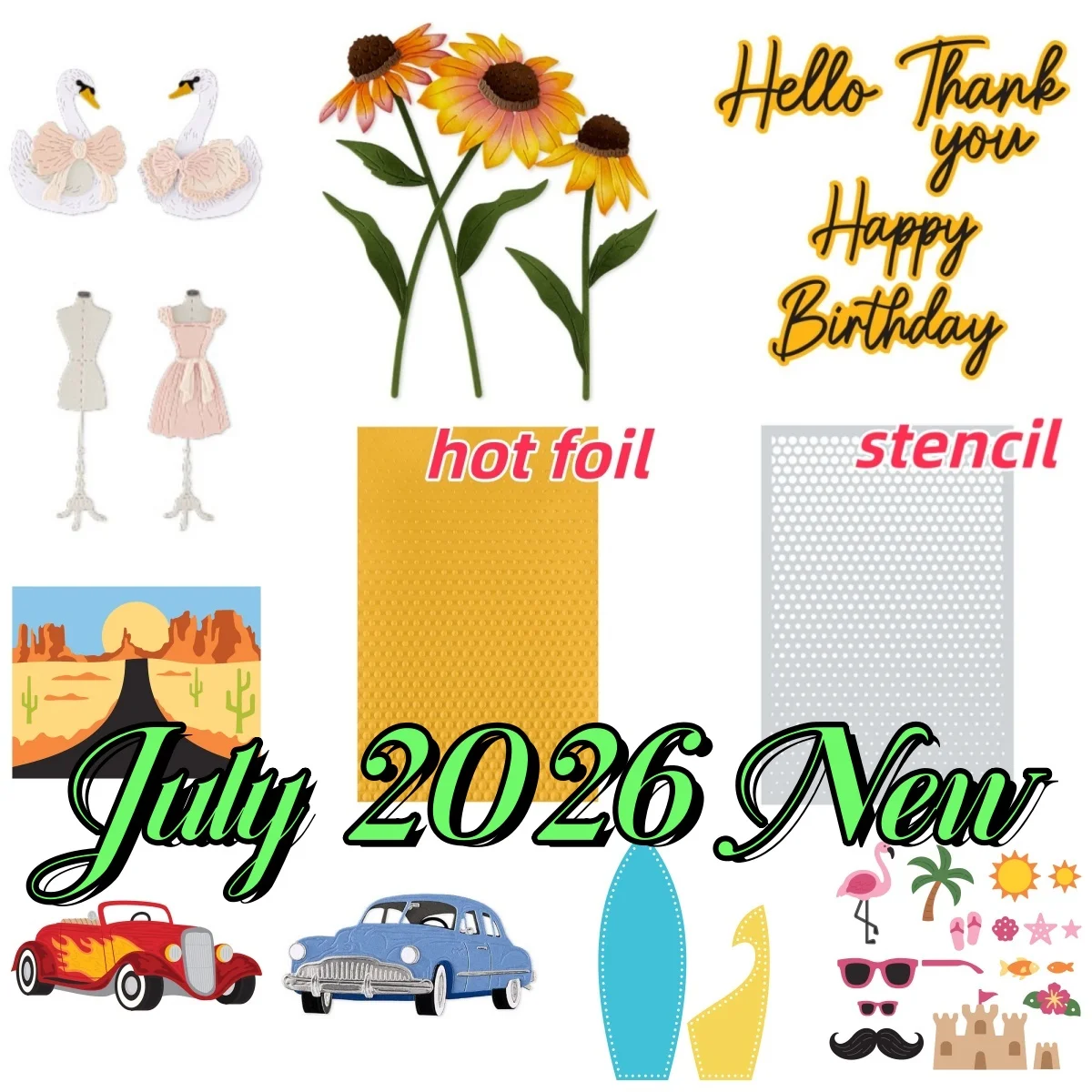 Matrices de découpe en métal, tampons transparents et pochoirs à feuille à chaud pour motifs de points en cascade et conifères, pour la décoration de modèles de scrapbooking DIY, Nouveauté Juillet 2026