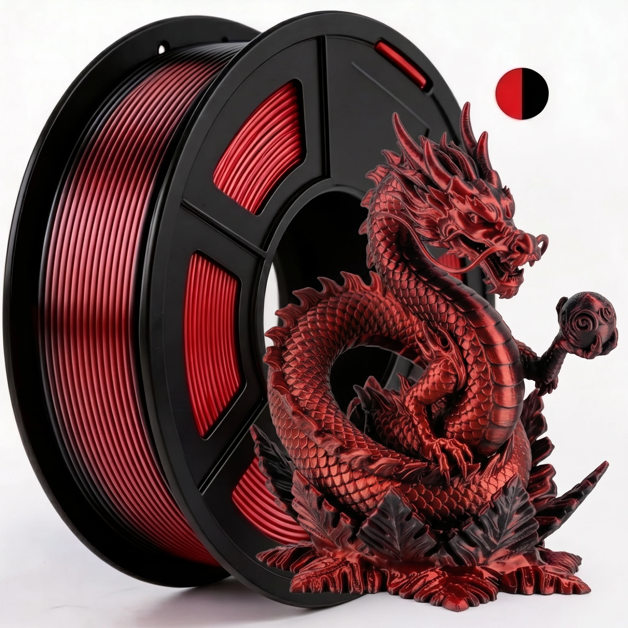 Silk Dual‑Color PLA 3D Printer Filament, 1.75mm Dimensional Accuracy +/-0.02mm, 250g Spool, Bicolor Two‑Tone Shiny Glossy PLA fo