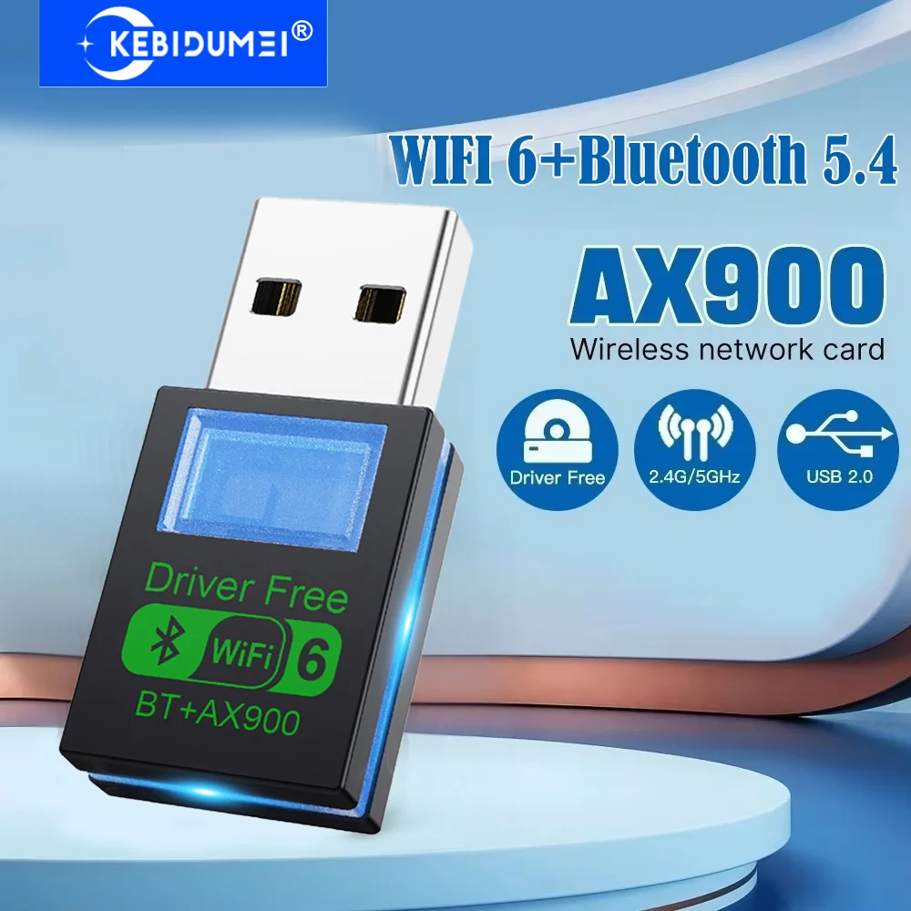 

KEBIDUMEI Mini AX900 WiFi 6 BT5.4 адаптер, сетевая карта USB, двухдиапазонный USB-донгл 2,4G/5 ГГц для ноутбука, без драйверов, для Win 7/10/11
