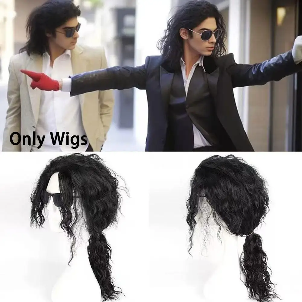 Halloween Cosplay-Perücken Anime Michael Jackson Cosplay Michael Cosplay Schwarze Perücke Michael Rollenspiel Mittellange Lockige Schwarze Haarperücke – Detail 4