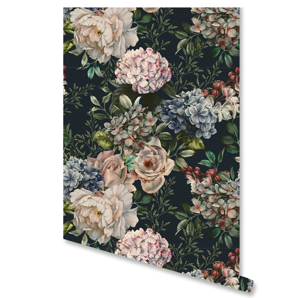 Pastrol Floral Self Adhesive Wallpaper Black Flower Removable Peel and Stick Wall Decorations Wallpaper for Bedroom Wall Cabinet