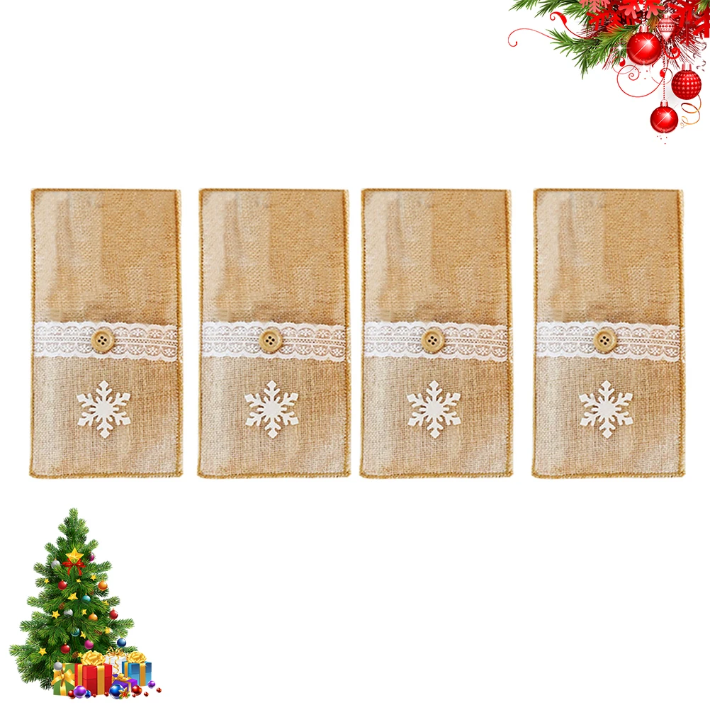 

4 Pcs Christmas Cutlery Holders Cloth Fork Cover Dinner Table Decor Xmas Bag Storage