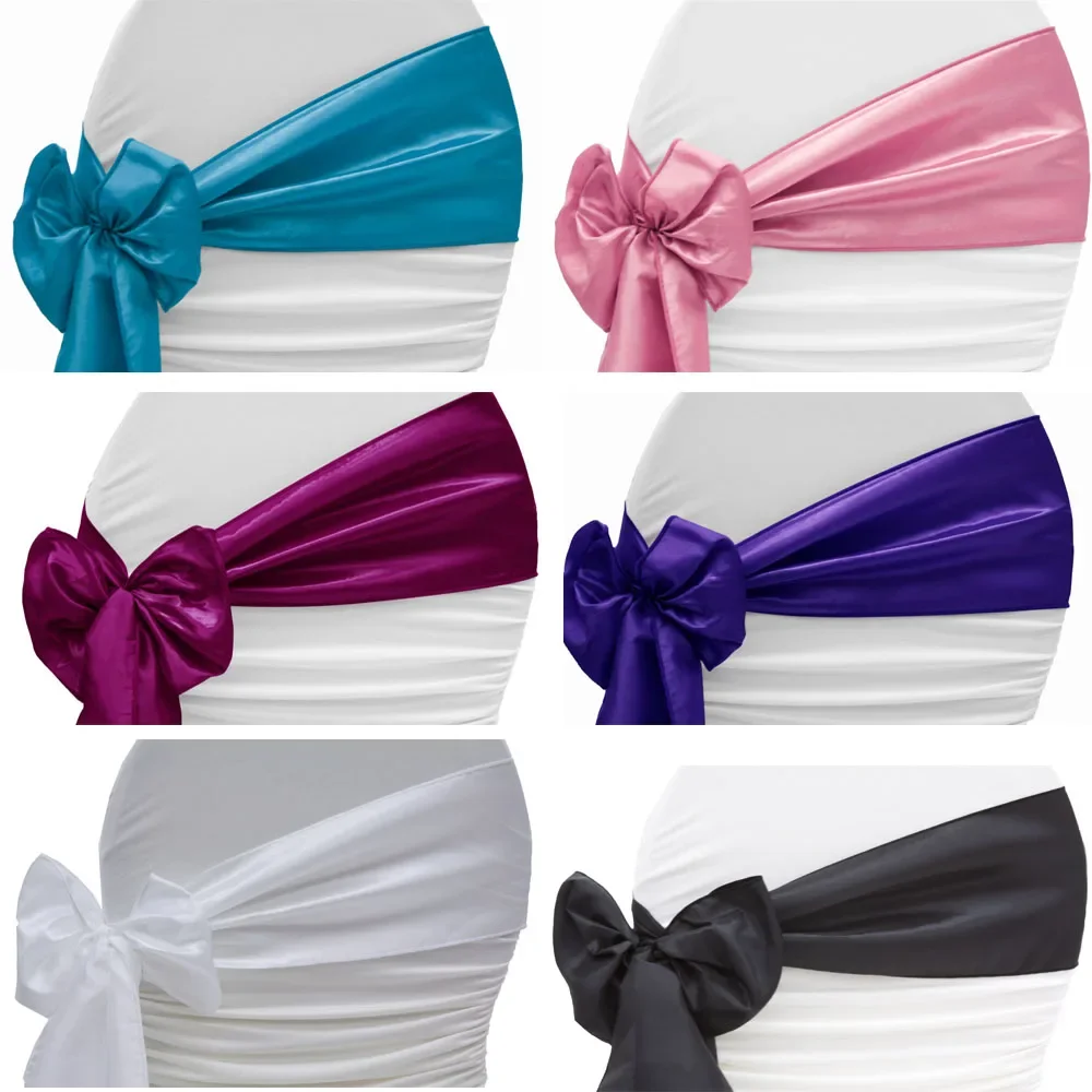 10PCS 17x275cm Green Satin Chair Sashes Bows Chair Cover Ribbons  Wedding Banquet Party Baby Shower Event Decorations