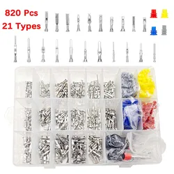 820pcs 21 Types Car Electrical Wire Terminal 1/1.5/1.8/2.2/2.8/3.5mm Connector Removal Non-Insulated Plug Male Female Crimp Pins