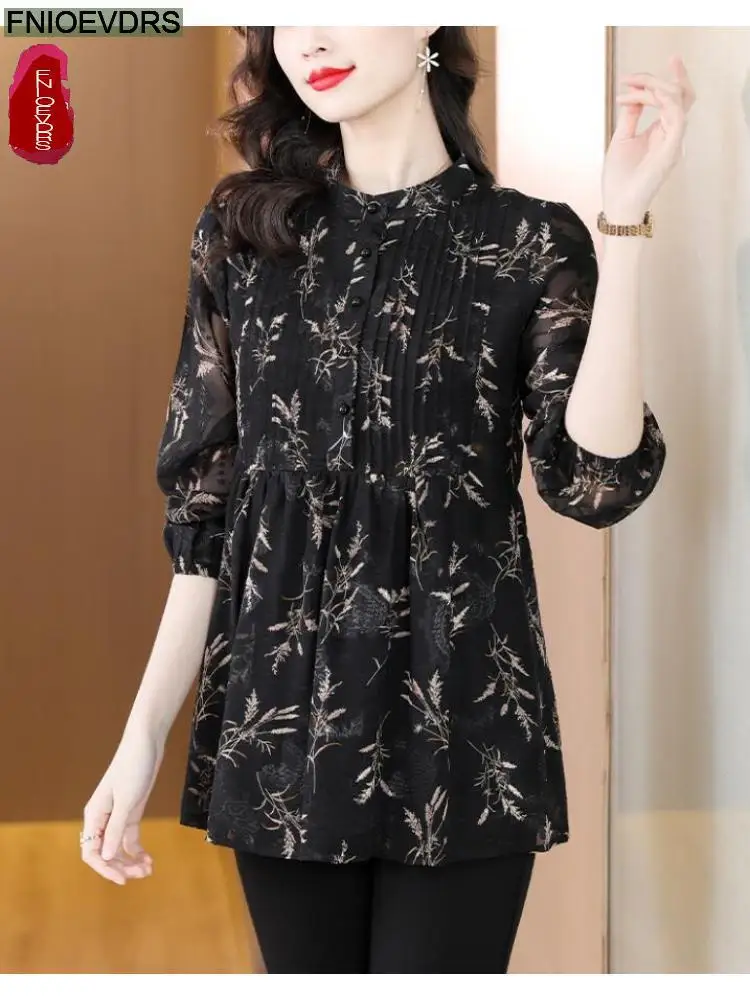 L-5XL Loose Clothes 2023 Women European Fashion Elegant Office Lady Work Button Shirt Retro Tunic Belly Peplum Tops And Blouses