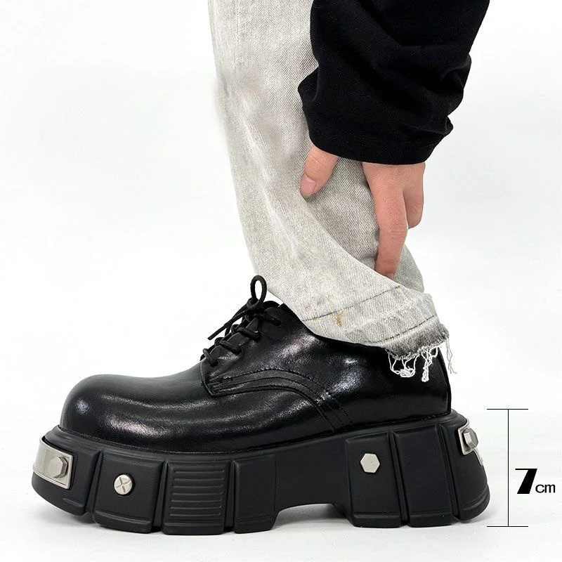 

Fashion Brand Mens Derbys Flat Fashion Brand Male High Heels Footwear Black Shoes Height Increasing 7cm Big Size 45 DX730