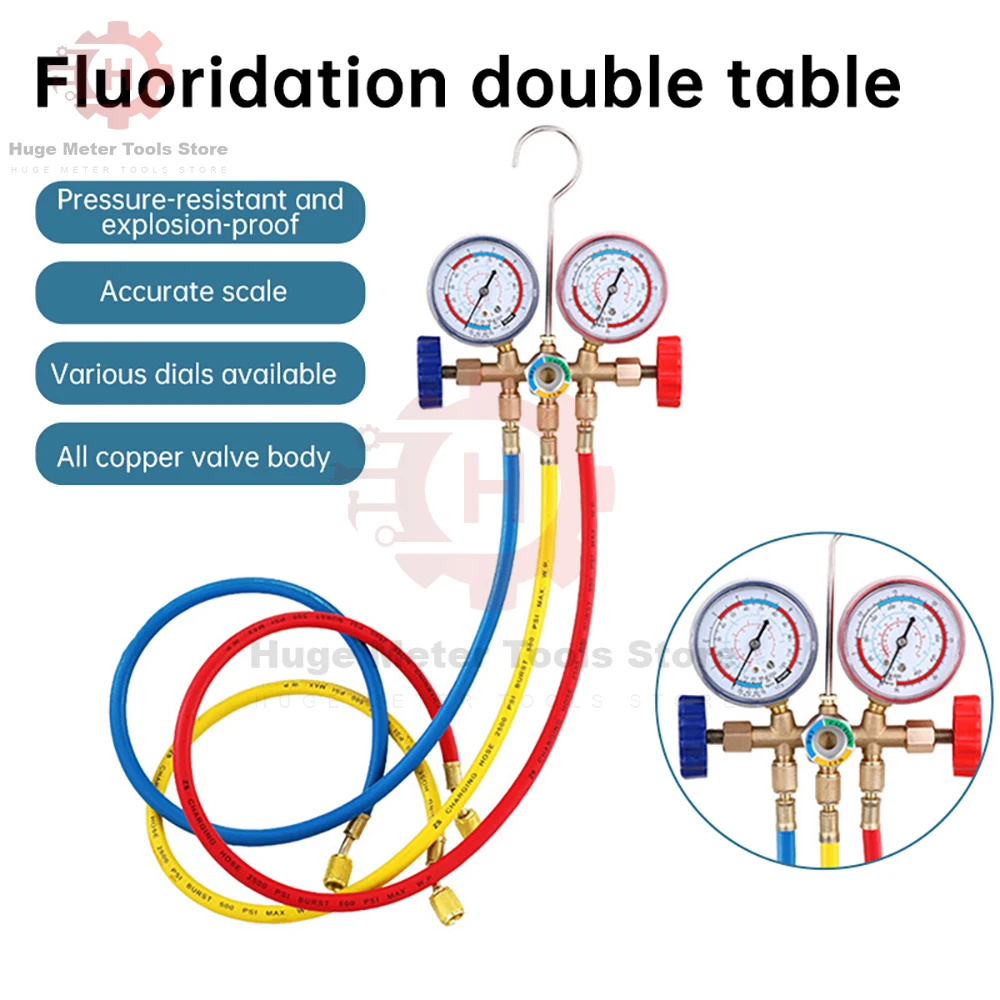 

Refrigerant Manifold Gauge Air Condition Refrigeration Set Air Conditioning Tools with Hose and Hook for R12 R22 R404A R134A