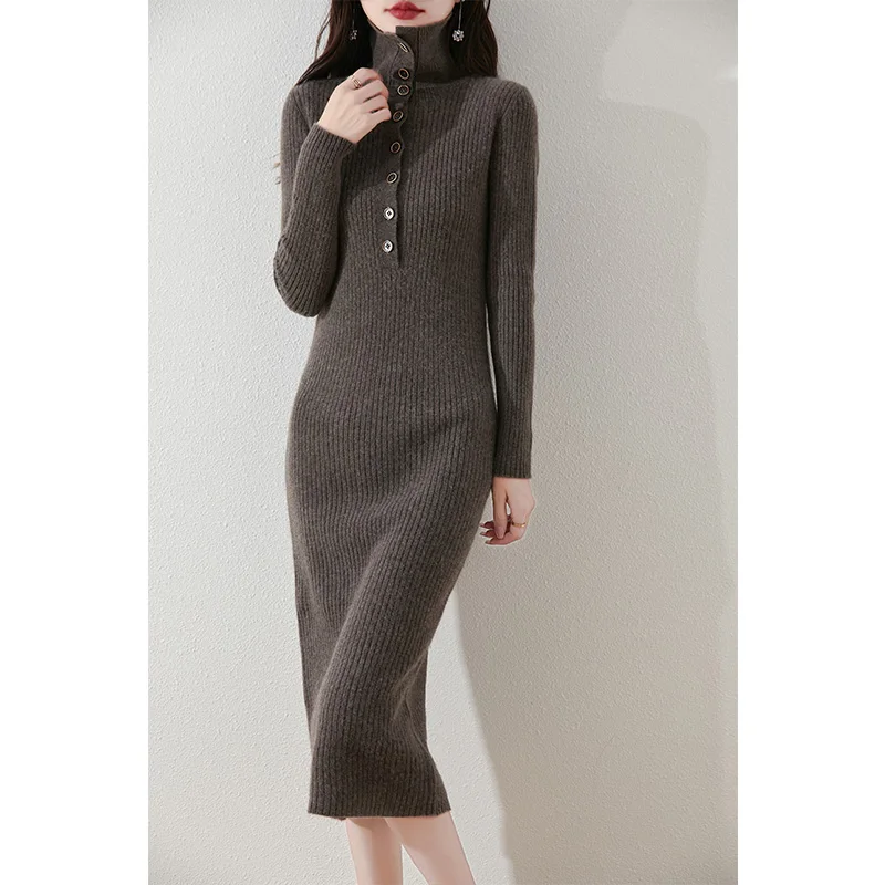 2024 Autunmn/Winter Loose High Collar Dresses Casual Women\'s Dresses On Offer Clearance Free Shipping 100% Wool Knitted Jumpers