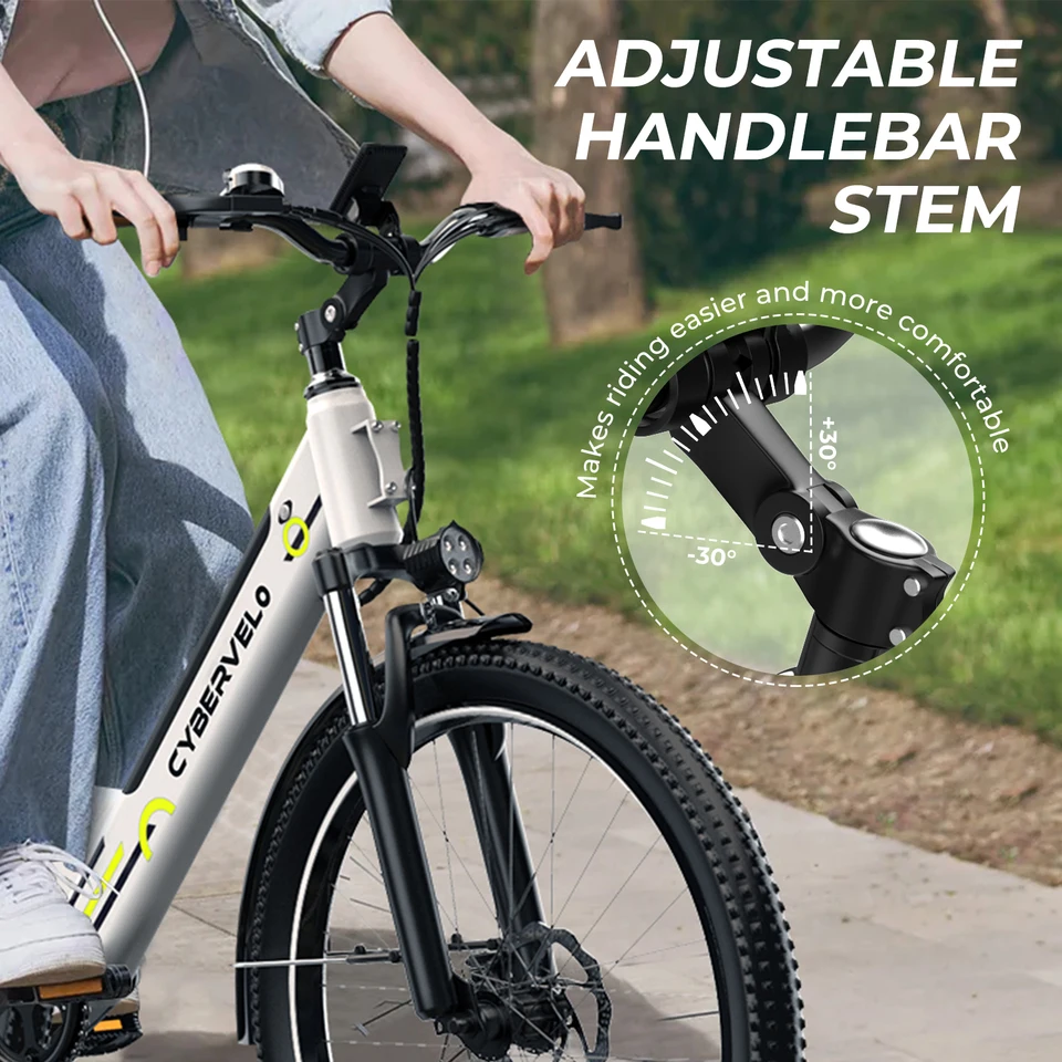 Cybervelo 1000W Peak Electric Bike for Adults 26" 7-Speed Removable Battery Ebike Up to 80 Miles Range Commuter Electric Bicycle for Beach Snow Men Women EK2 image 11