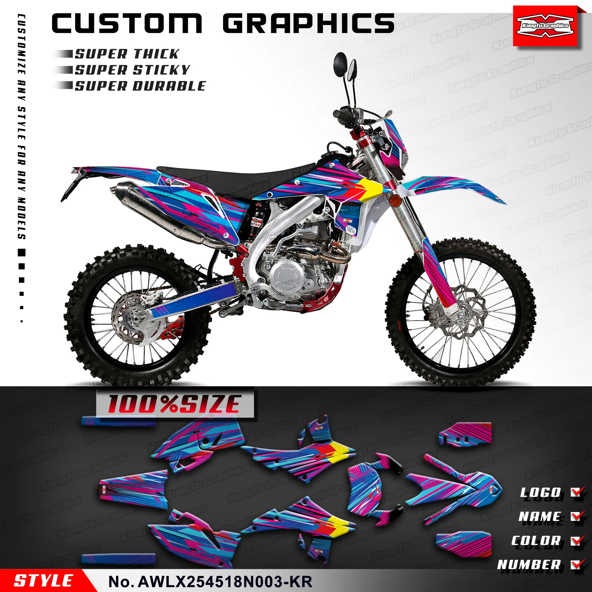 KUNGFU GRAPHICS Dirtbike Stickers Adhesive Decal for Asiawing LX250 LX450 2018 2019 2020 2021 2022 2023 2024,  AWLX254518N003-KR