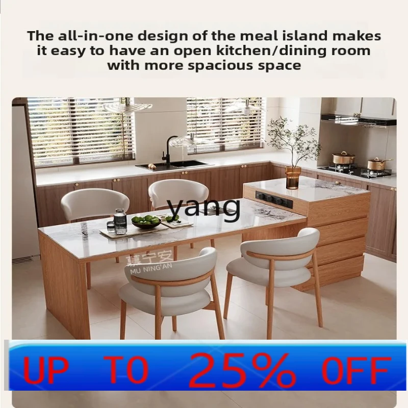 

LH Solid Wood Island Household Retractable Small Unit Dining Side Bar Cabinet Rock Slate Dining Table and Chairs