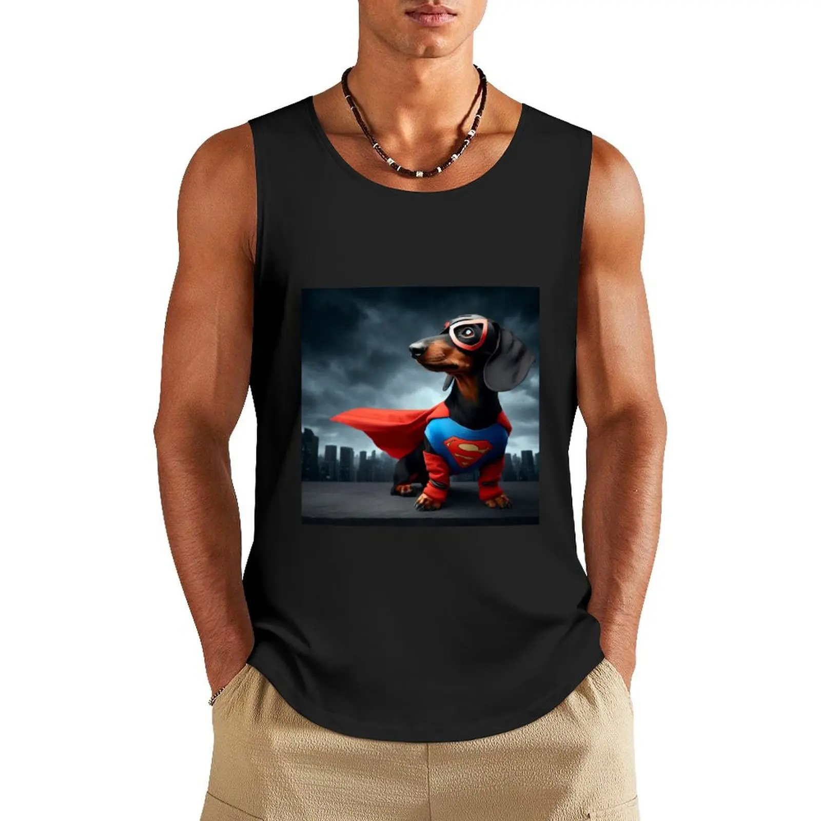 

Superhero Dachshund: Tiny Hero, Big Bark Tank Top bodybuilding men clothes clothing men men clothings