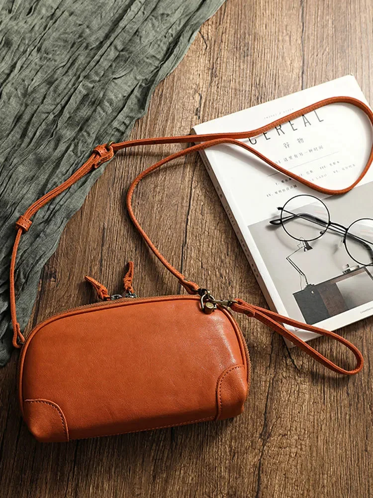 Handmade Genuine leather shoulder bags for women 2024 Sling Bag zipper Small bag phone wallets crossbody female Clutch