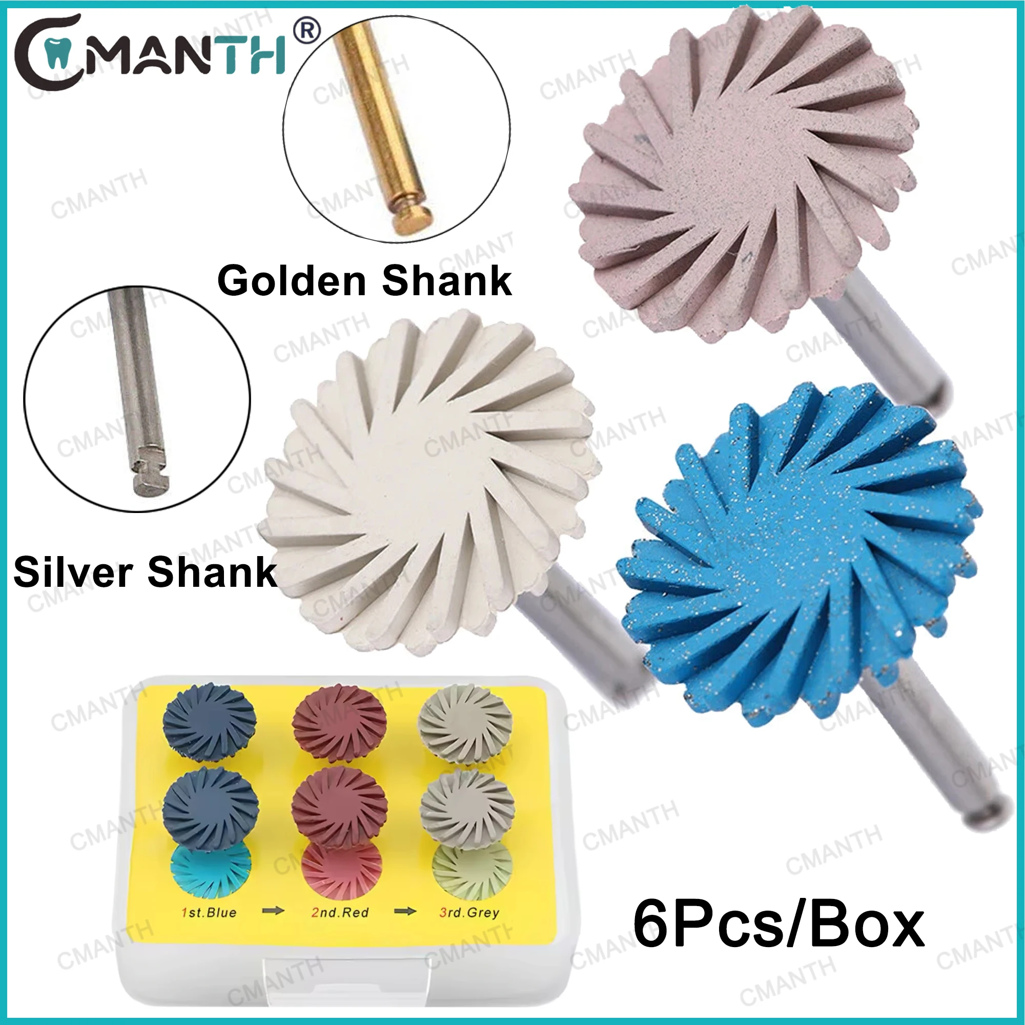 

6 шт./кор., полировальный диск из композитной смолы, резиновый полировщик, колесо 14 мм, 3-ступенчатая полировальная система RA 2,35 мм, стоматологические лабораторные инструменты