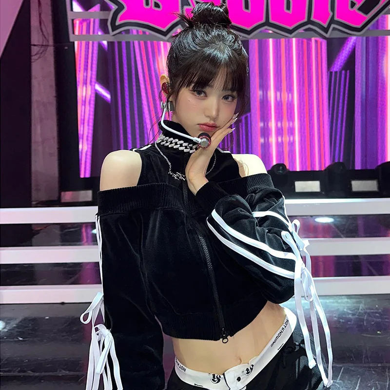 

Wonyoung Same Style Clothes Y2k Lace-up Bow Cut Out Shoulder Cardigan Gothic Aesthetic Streetwear Sweet Velvet Crop Jackets Hot