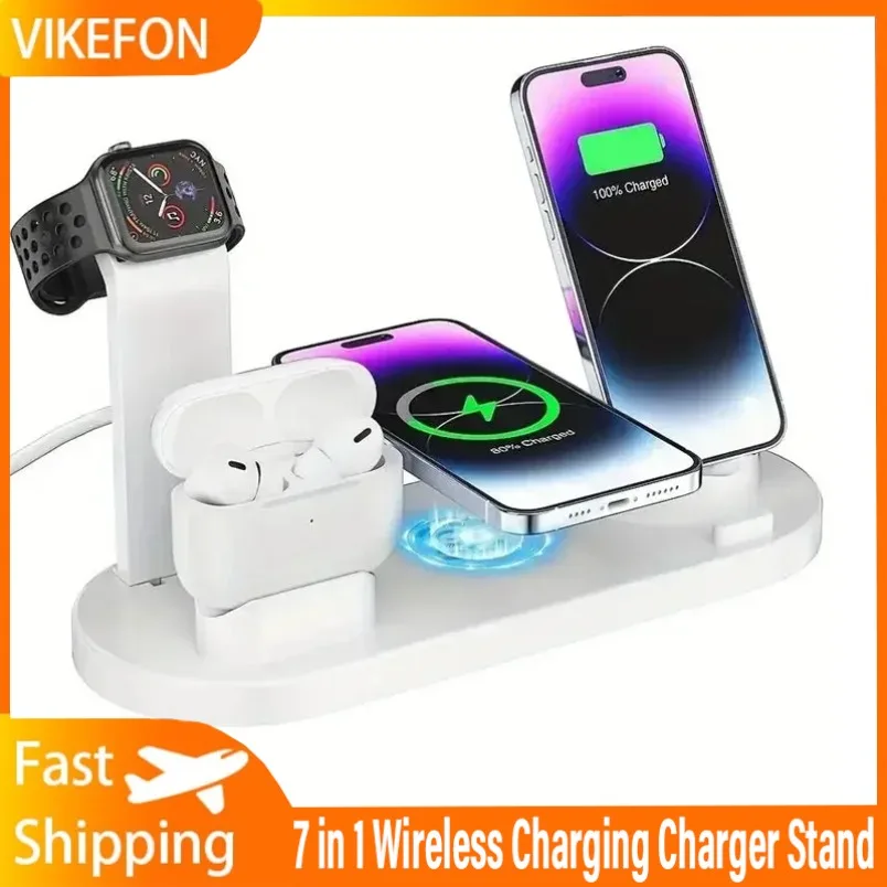 

Станция быстрой беспроводной зарядки 15 Вт для iPhone 15 Por MAX Samsung Xiaomi Apple Watch iWatch Airpods 7 в 1 Подставка для зарядного устройства типа C