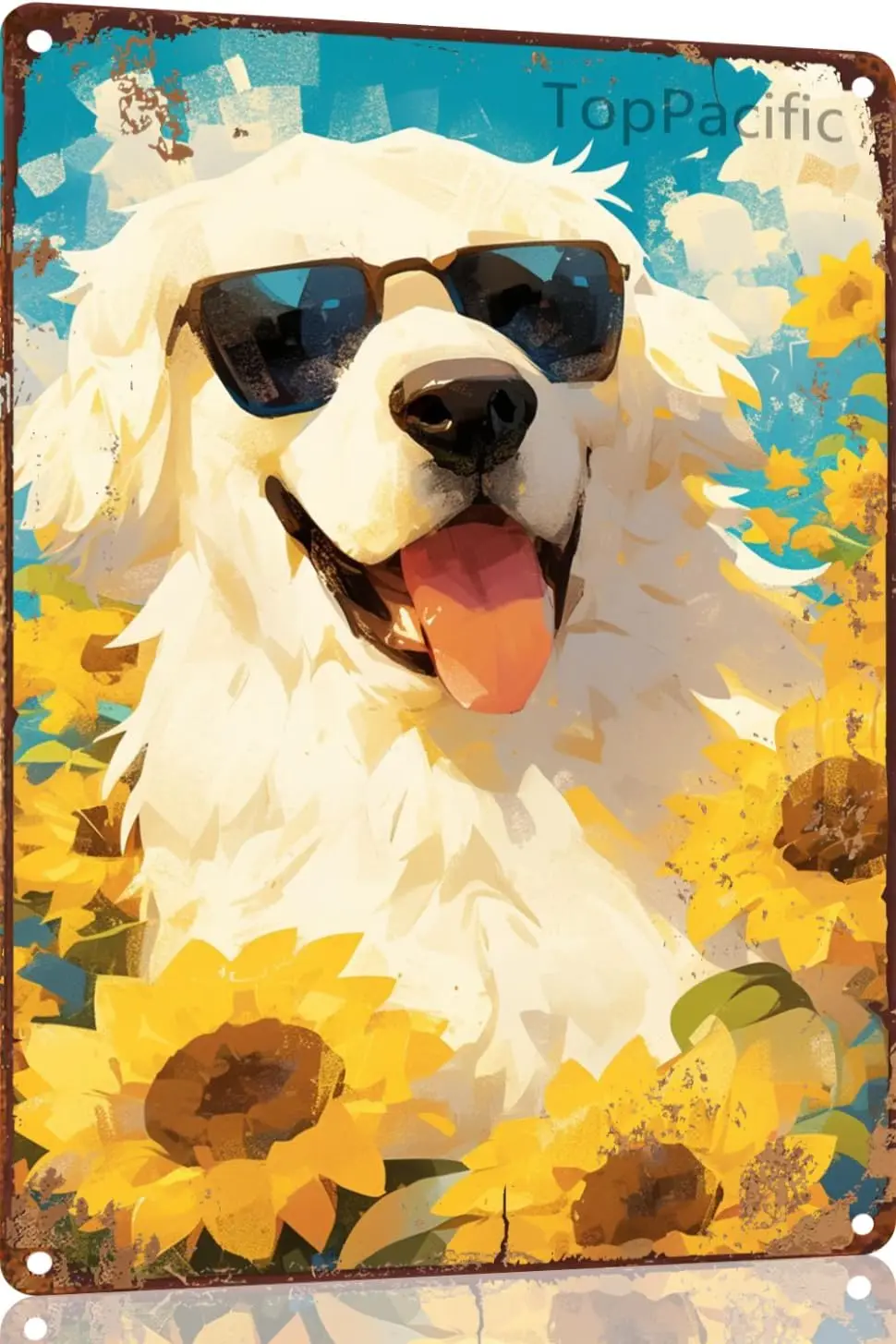 Vintage 12x8 Inches Metal Signs A Great Pyrenees Wearing Sunglasses Funny Retro Tin Signs Wall Plaque Art Poster for Cafe Bar Re