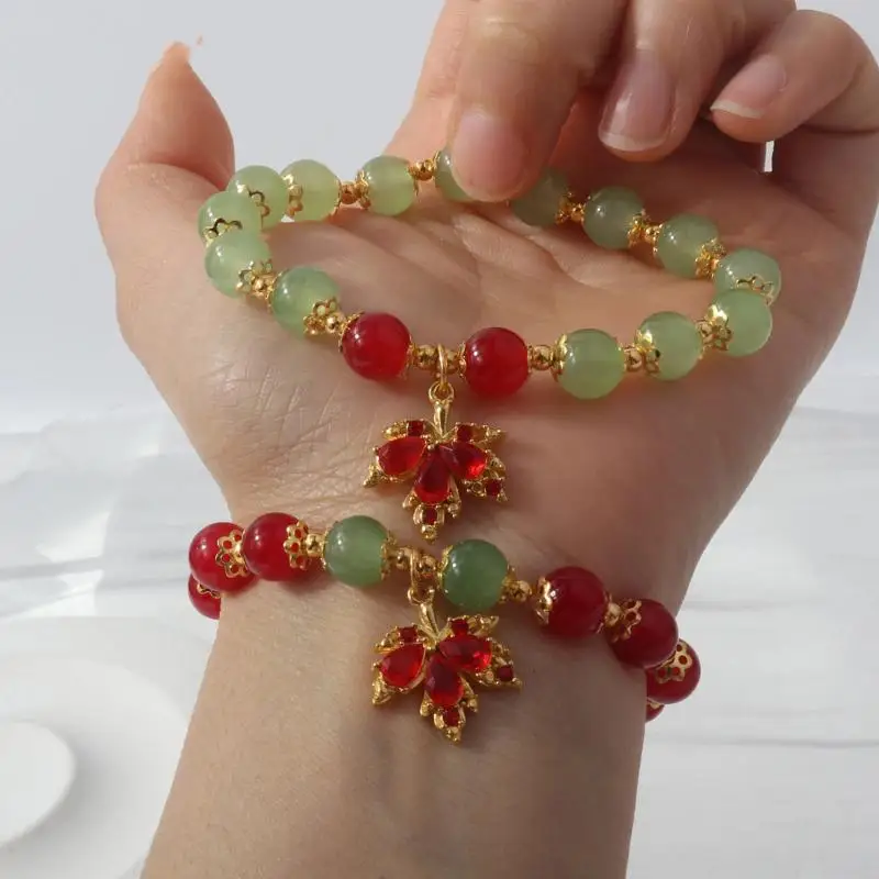 Women’s Leaf Inspired Red Jade Beads Bracelet Perfect Jewelry Present 1Pcs