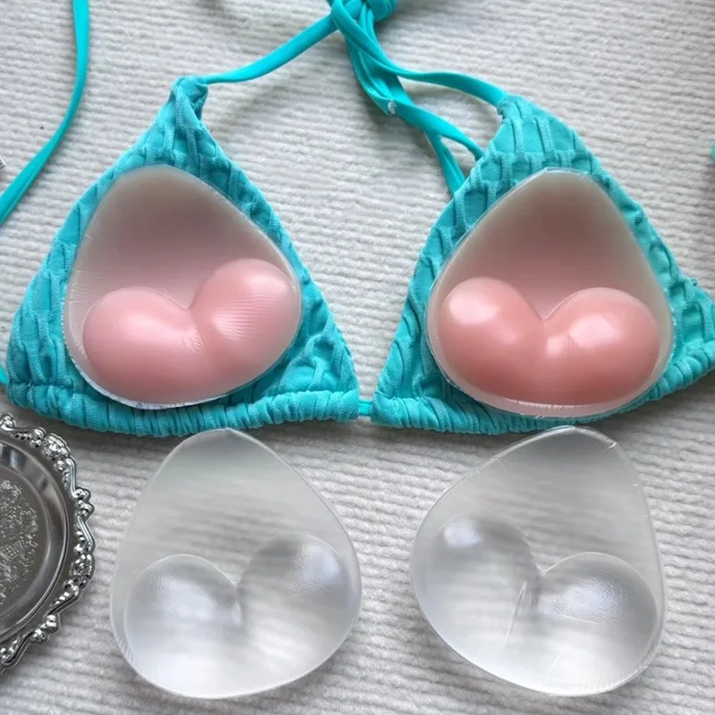 新しい女性透明シリコーンインサートブラジャー水着胸パッド粘着プッシュアップ厚い乳首カバーパッチビキニアクセサリー