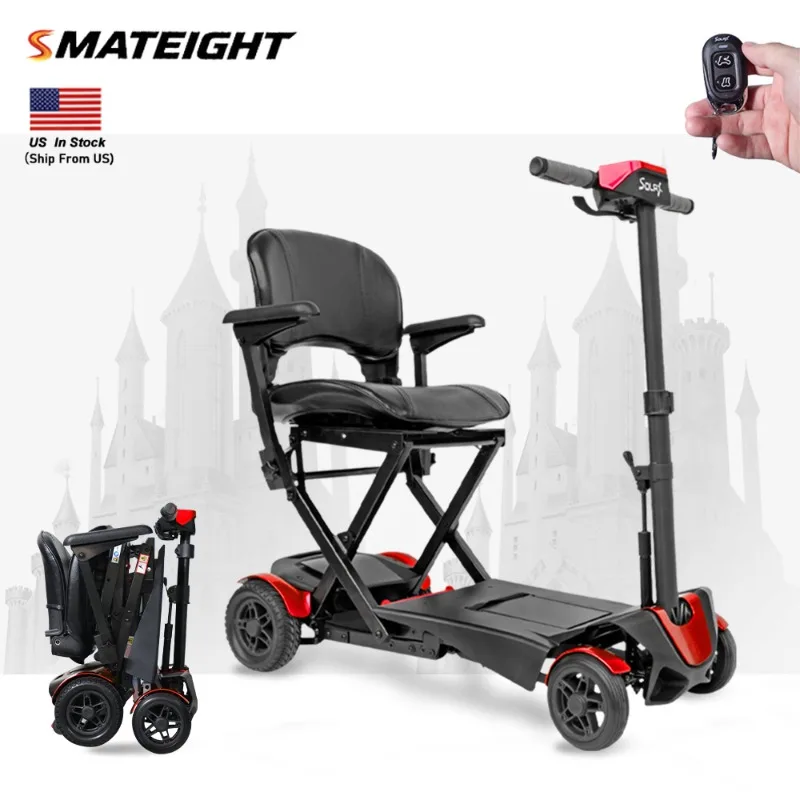 

Remote Control Foldable Electric Mobility Scooter with Suspension for Senior, Lightweight 4 Wheels Electric Powered Scooter