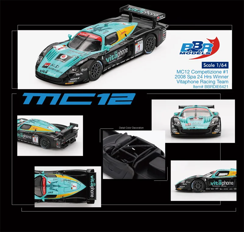 

(Pre-Order) BBR 1:64 Maserati MC12 Competizione #1 Vitaphone Racing Team 2008 Sap 24 Hrs. Diecast Collector's Vehicle Model Car