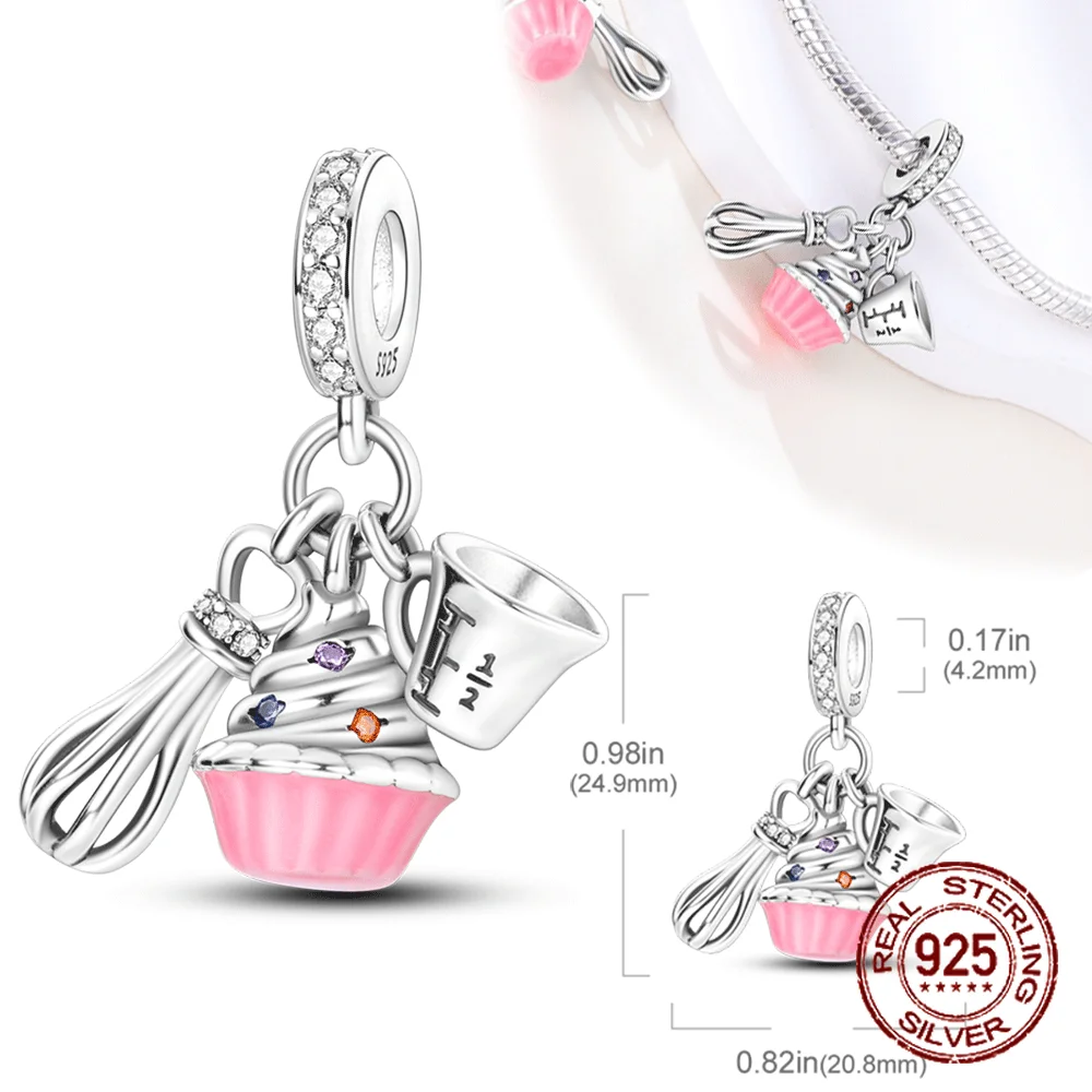 

Original 925 Sterling Silver Charm Beads Whisk Baking Utensil Pendant for Women Fit Original Bracelet Necklace DIY Accessories