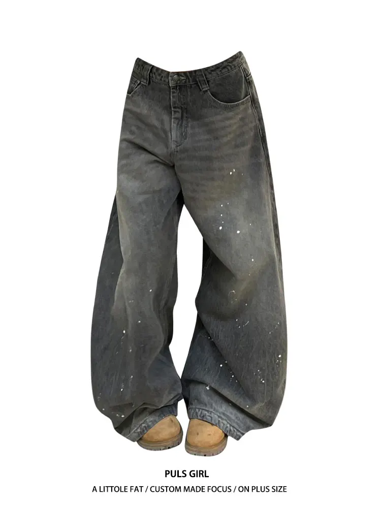 

Джинсы женские в американском стиле с высокой талией, широкими штанинами, свободного кроя, с эффектом похудения, потертые, повседневные брюки для полных женщин