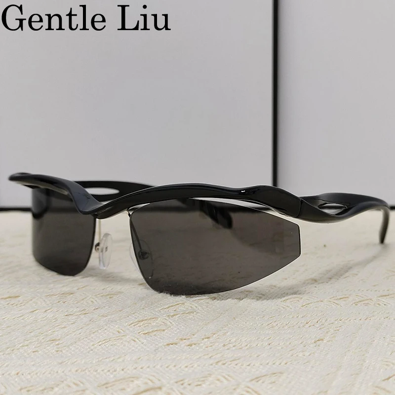 Y2K الشرير القط العين شبه بدون شفة النظارات الشمسية النساء الرجال 2025 العلامة التجارية الفاخرة تصميم ظلال الموضة العصرية نظارات هندسية للسيدات #1