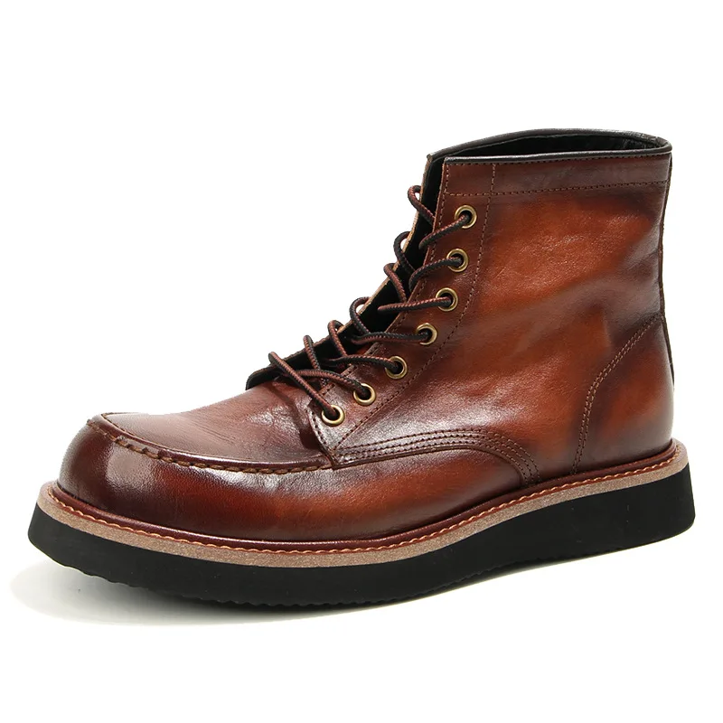 

Retro Genuine Leather Men Boots Luxury Designer Male High Top Business Dress Leather Shoes Handmade Lace Up Men Ankle Boots