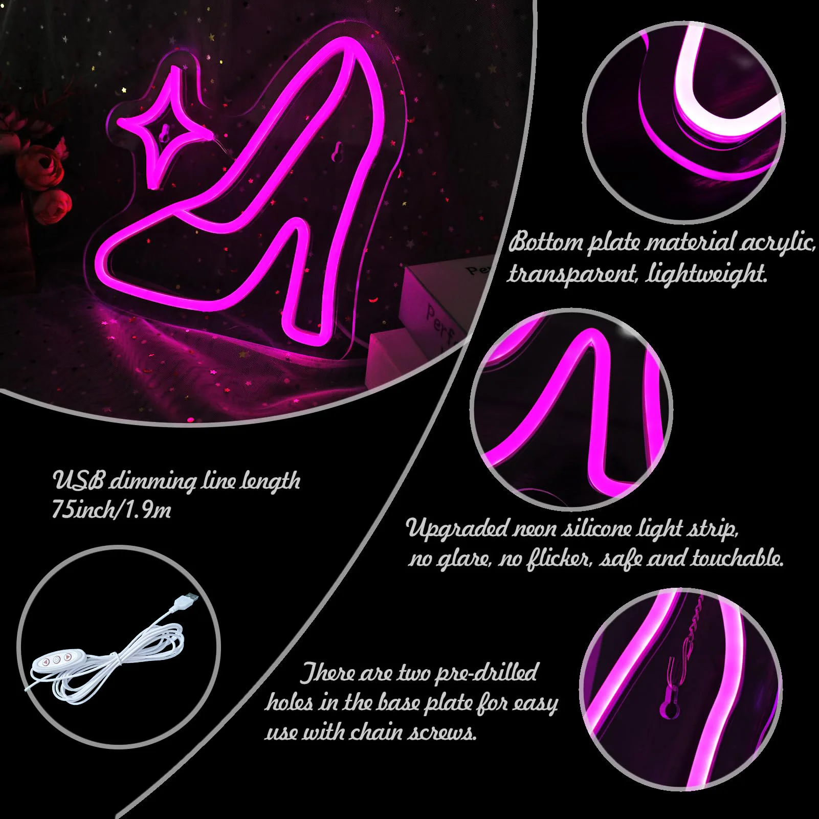 High Heels LED Neon - USB Powered Dimmable LED Neon, Perfect for Fashion Parties, Bars, Bedroom Wall Decor