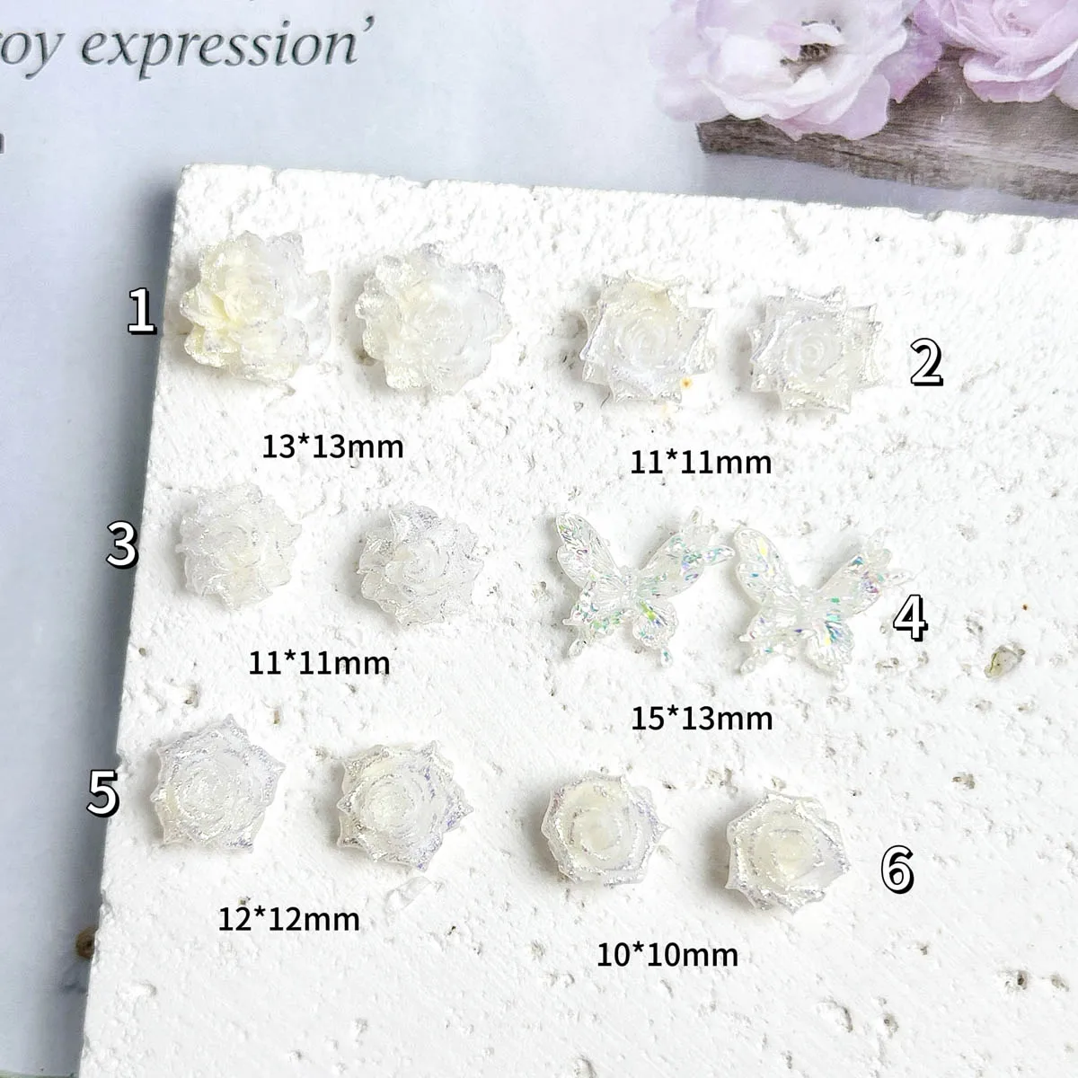 Espumante translúcido branco camélia borboleta arte do prego encantos criativo luminoso rosa resina decorações de unhas diy hairpin unhas