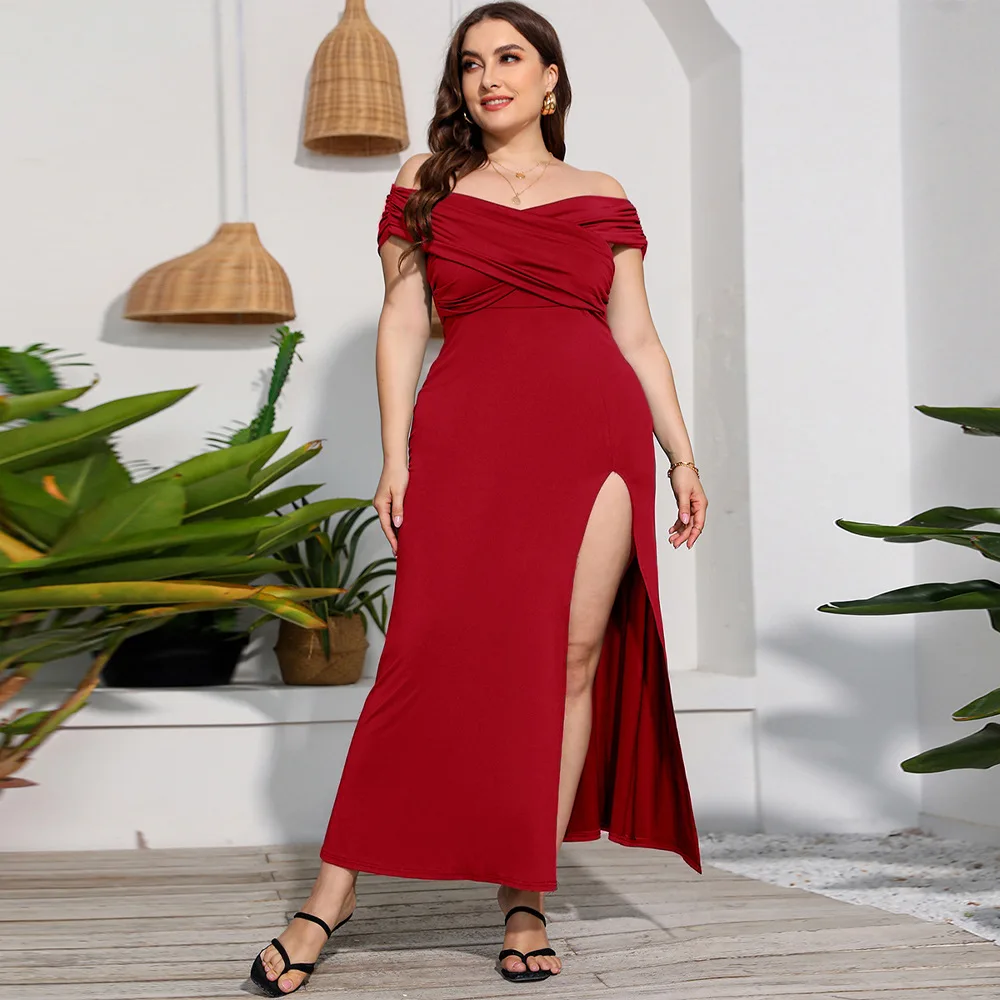 2024 French Solid Backless Plus Size 3XL 4XL 5XL Women Night Dress Off-Shoulder Summer Dresses Oversize Urban Gypsy Vestidos