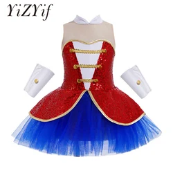 Children Sequin Mesh Tutu Dress Kids Halloween Cosplay Party Carnival Performance Outfit Girl Circus Ringmaster Costumes Clothes